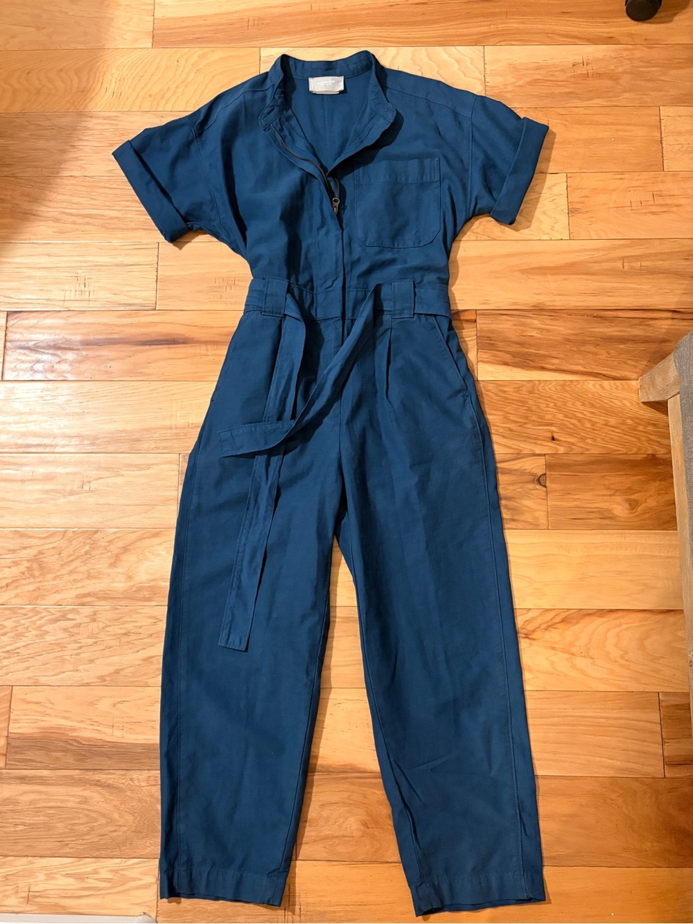 Everlane Teal-Blue Short Sleeve Utility Jumpsuit